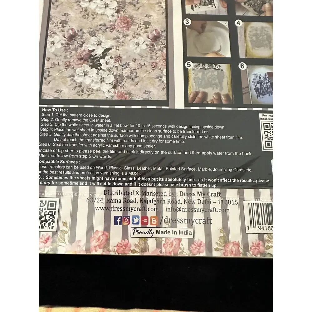 New Sealed Dress My Craft Transfer Me Vintage Floral #1 Flower Floral Dip In H2O